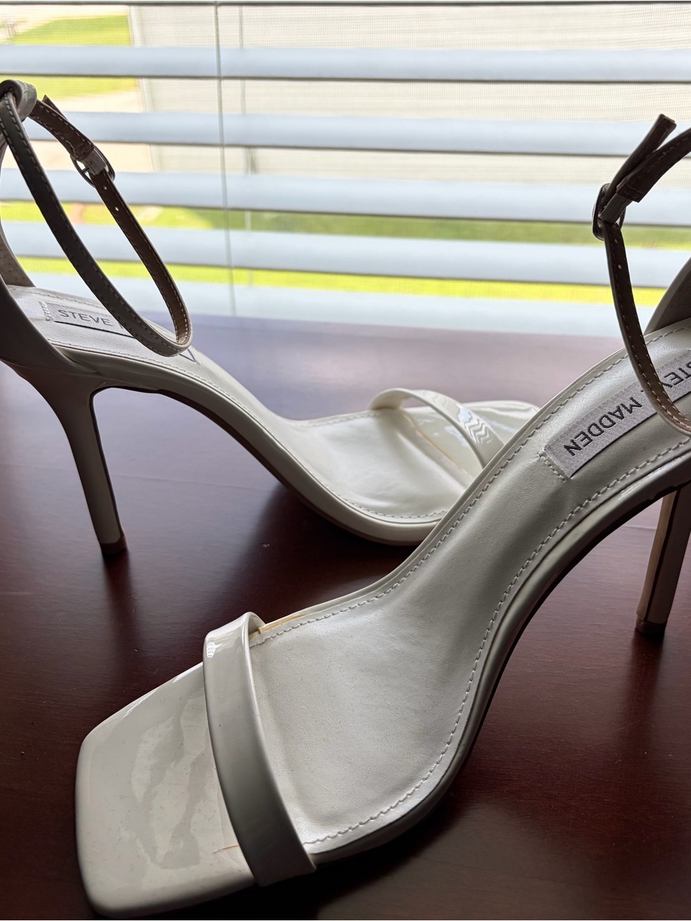 Steve Madden White Patent Square-Toe Ankle-Strap Heels